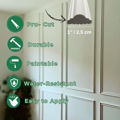 Self-Adhering Wall Molding Kit - Pre-Cut Wall Paneling Kit - Accent Wall Trim - Wainscoting - 3 Panel Design (Style-1)