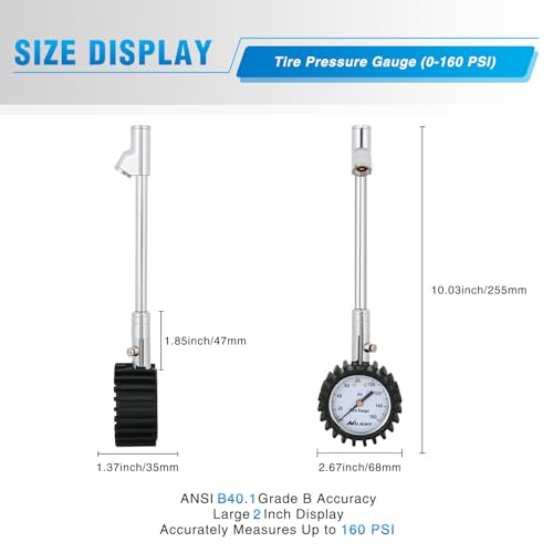 Nilight Tire Pressure Gauge 160PSI Dual Head Stainless Steel Heavy Duty - color: Dual Head Tire Pressure Gauge