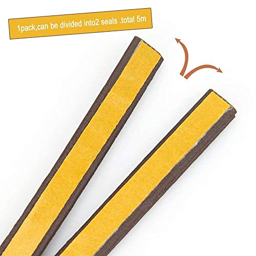 CloudBuyer Door & Window Weather Stripping, Soundproof Insulation Seal Strip with Self-Adhesive Rubber Collision Protection, 16.5 Ft (Brown) - color: Brown, size: 16.5Ft