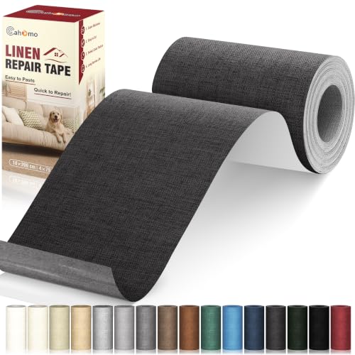 Cahomo Linen Repair Tape 4x79 inch, Self Adhesive Linen Fabric Tape, Linen Fabric Patch Tape Kit, Fabric Repair Tape for Sofas, Headboards, Chairs, Curtains - Black Grey - color: Black Grey, size: 4x79 inch