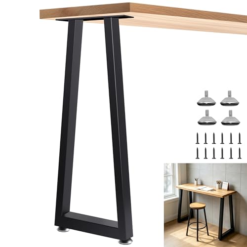36 Inch Metal Bar Table Legs Trapezoid, Heavy Duty Industrial Style Counter Height Table Legs with Adjustable Feet Pads, DIY Kitchen Island Standing Desk, Set of 2, Black - size: H36" T