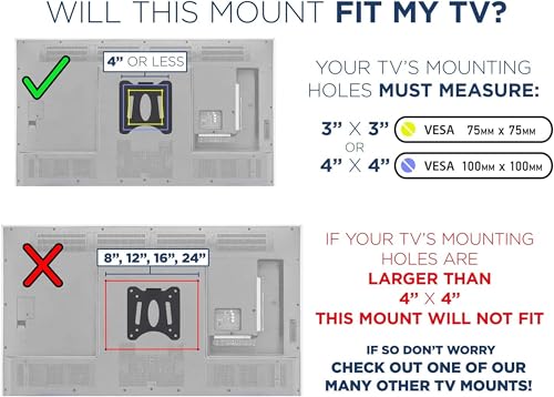 Mount-It! Ultra Low Profile Fixed TV Wall Mount for 13 to 32" Inch Screens, Slim TV Wall Mount Fits VESA 75 and 100 mm, Flush TV Bracket 0.55" Design with 60 lb Capacity, Built-in Bubble Level - size: 13" - 32" Screens