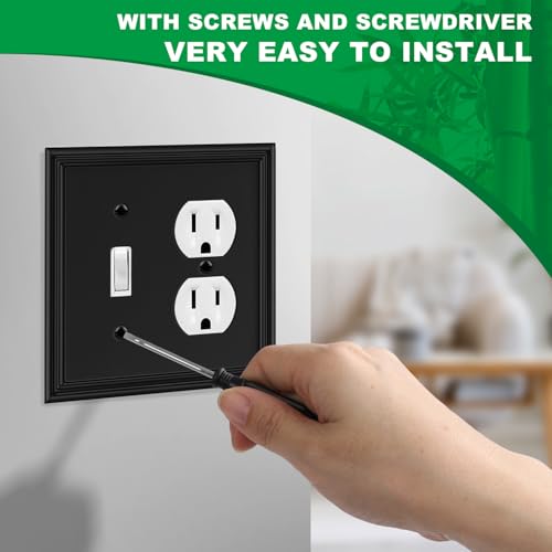 Matte Black Decorative Combination Light Switch Covers Wall Plate - size: 1 Toggle/1 Duplex 2 Pack