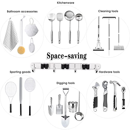 AceMining Broom Holder Wall Mount, 3 Racks 4 Hooks Heavy Duty Mop Organizer - color: 3 Racks & 4 Hooks (Silver) - 1 Pack