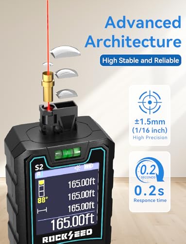 Laser Measuring Tool 165ft, RockSeed S2C Red Beam Laser Measure with Rotatable HD IPS Color Screen, 12 Measurement Modes, 3 Leveling Modes, 5 Units Switchable, for Stake Marking - color: Red Laser
