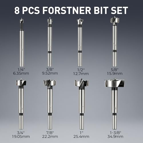 Forstner Bit Set, 8Pcs Wood Drilling Bits for Flat-Bottom Holes