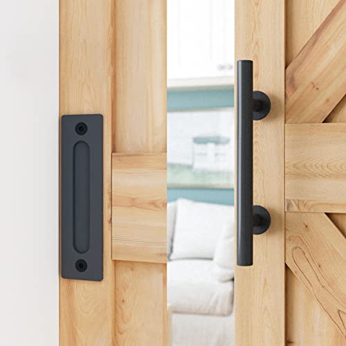 SMARTSTANDARD 12 FT Heavy Duty Sturdy Sliding Barn Door Hardware Kit, Black - size: 12 Feet
