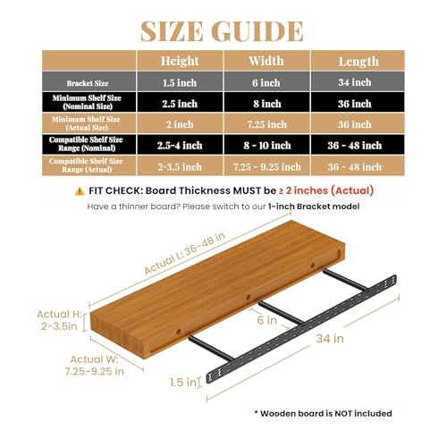 2pcs Floating Shelf Hardware Heavy Duty Hidden Shelf Brackets Support,Wall Mounting Invisible Floating Shelves Bracket (34" x 6" x 1.5" with Tools) - size: 34" x 6" x 1.5"