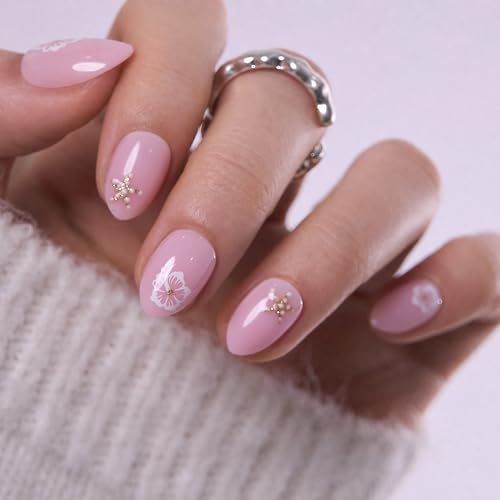 CurvLife Extra Short Almond Press On Nails, Floral Breeze Floral, Soft Gel - color: A6 - Floral Breeze