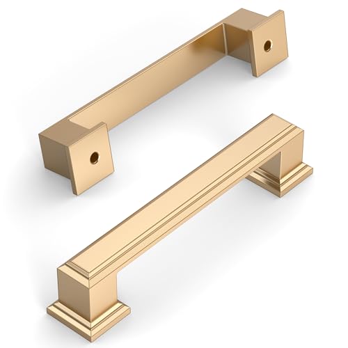 Amerdeco 10 Pack Brushed Brass Cabinet Pulls 3.75" | Cabient Hardware Kitchen Cabinet Handles for Bathroom Drawer Pulls Dresser Pulls ZH0001 - color: Brushed Brass, size: 3.75" hole center, style: 10 Pack