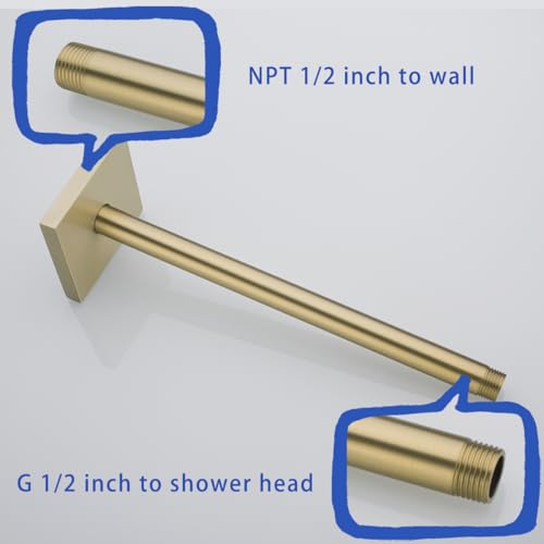 Wall Mounted Stainless Steel Shower Head Extension Arm Bathroom Accessories 12 Inch Brushed Gold,SW-91038-12BG-SQ. - color: Right Angled Square Flange-12" Brushed Gold
