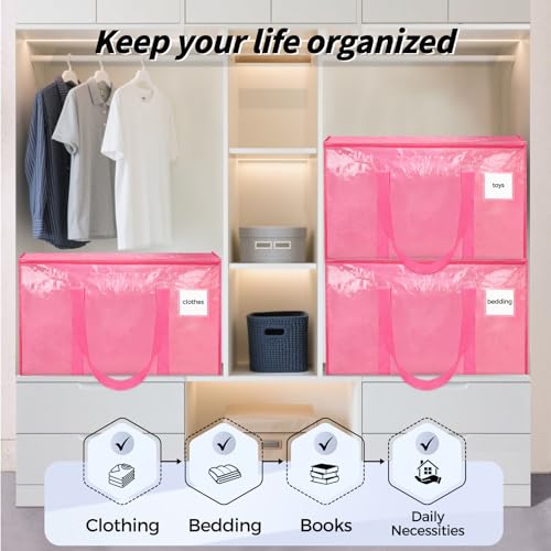16 Pack Extra Large Clothes Storage Bins with Lids, Moving Bags, Pink - color: Pink, size: 16 Pack
