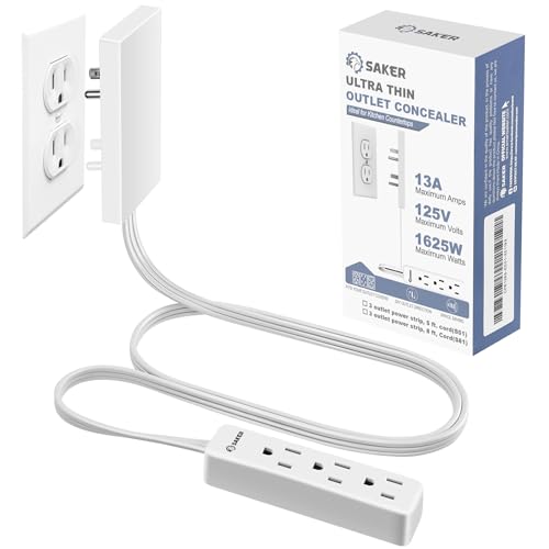 Saker Outlet Cover with Flat Extension Cord, 3-Outlet Extender, 5ft - style: 5ft