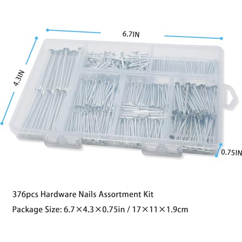 376PCS Galvanized Nails Kit with Storage Box, 6 Sizes for Hanging Pictures - style: 376pcs Galvanized