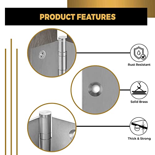 Solid Brass Door Hinge Heavy Duty Ball Bearing Matte Silver 4x4 Inch - Set of 2 Hinges (Satin Nickel) - color: Satin Nickel