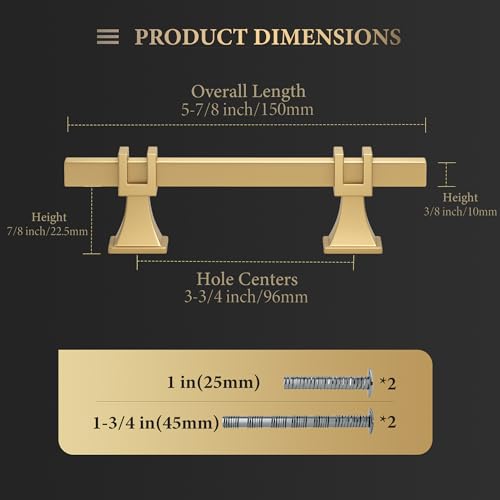 Haliwu 10 Pack 3-3/4 Inch Gold Cabinet Handles Brushed Brass Drawer Pulls - color: Matte Gold, size: Hole Center Spacing：96mm (3-3/4 inch)