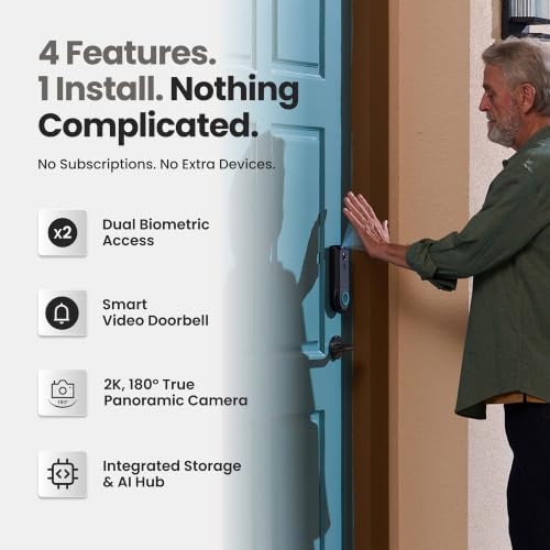 Lockin Veno Pro, All-in-One Smart Lock for Front Door - size: Single Battery, style: Palm Vein+32G Local Storage