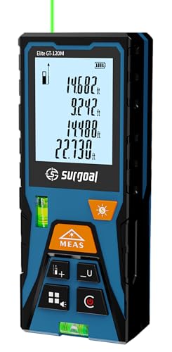 Laser Distance Measure Backlit LCD with Bubble Levels Enhanced-Bright 393FT - color: Green 393FT