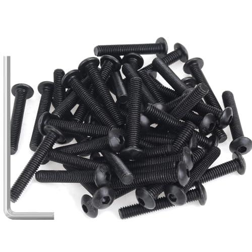 55 Pieces M4 x 25mm Button Head Socket Cap Screws, Thread Pitch 0.7mm, Sutemribor M4 Black Screws, 10.9 Grade Alloy Steel, Black Oxide Finish, Fully Threaded - size: M4 x 25mm, style: Button Head