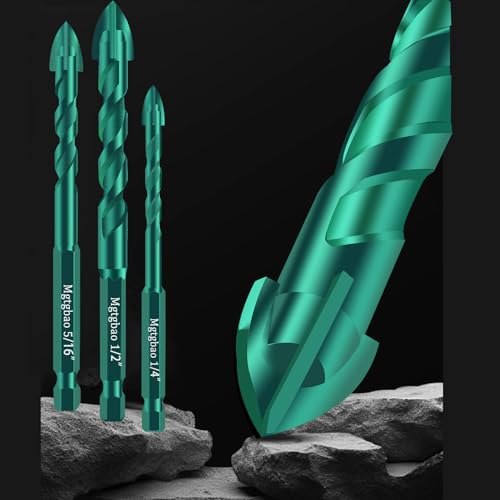 10pc 1/4” Green Masonry Drill Bits, 6MM Concrete Drill Bit Set for Tile,Brick, Plastic and Wood,Tungsten Carbide Tip Best for Wall Mirror and Ceramic Tile. - size: 1/4 in
