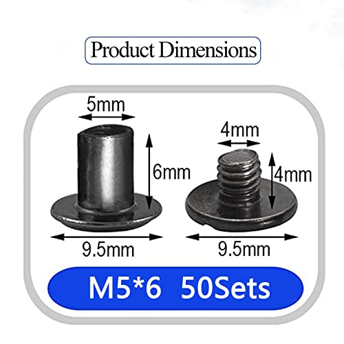 50 Sets M5*6 Gun Black Chicago Screw Kit Leather Rivets Screw Rivets Chicago Screw Buttons DIY Leather Trim - color: black, size: M5*6mm