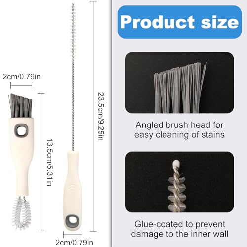 2pcs Cup Lid Cleaning Brush Set, Multifunctional Gap Cleaner & Straw Brush with Long Narrow and Short Wide Brushes, Portable Bottle Cleaning Kit for Baby Bottle, Sippy Cup, Teapot Spout, Tumbler Tubes