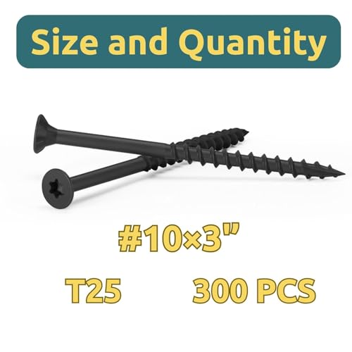 WELLOCKS #10 x 3 in Deck Screws, Black 300 PCS with T25 Bits - color: Black