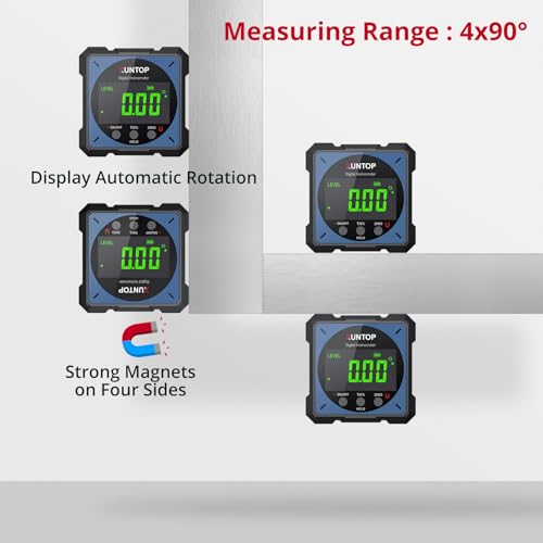 XUNTOP USB Charging Digital Level Box Angle Finder with Laser (Class 2, <1mW Output), 4-Side Strong Magnetic Angle Gauge IP54 Waterproof Inclinometer Level, Saving Effort Hanging Decorations-Blue