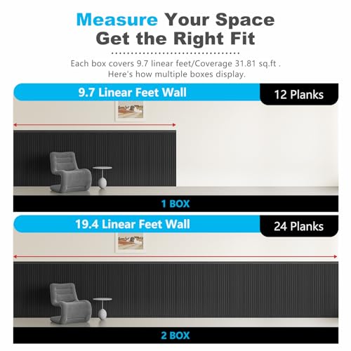 Art3d Beadboard Wainscoting Wall Panel Kit, 37.8 x 9.84 Inch, Matte Black | 12-Piece Panels + 4 Edge Trims, 31 Sq.Ft. Coverage, Lightweight, Water-Resistant, Easy to Trim, for Living Room, Bedroom - color: Matte Black