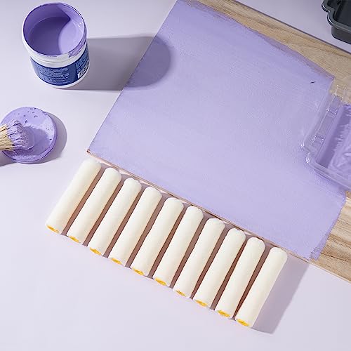 Mister Rui Paint Roller, 4 Inch Paint Roller Wool Blend, 10 Pack, 4mm Short Nap, Small Paint Roller Covers, Reusable Mini Paint Rollers for Use with All Paints