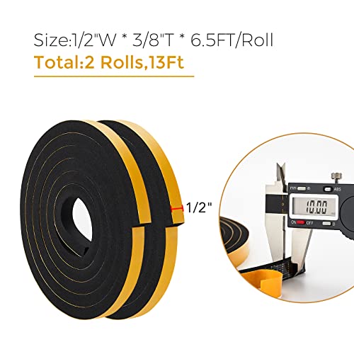 Ravinte Weather Stripping Door Seal, 1/2 x 3/8 Adhesive Foam Tape, 13 FT - color: Black, size: 1/2In x 3/8In x 13Ft