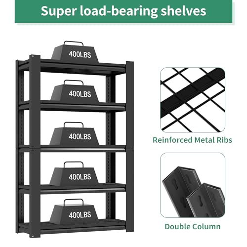 72" H Garage Shelving, Garage Shelves Heavy Duty, 5 Tier Adjustable Storage Shelves for Warehouse, Basement, Workshop, Kitchen, Require Assembly, 16''D*35.5''W*72''H, Black - color: Black, size: 16"D*35.5"W*72"H