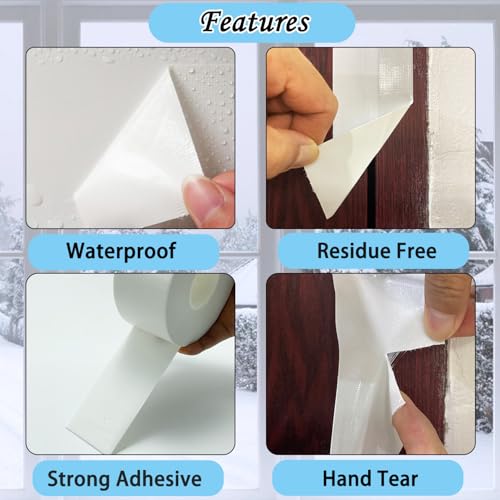 Window Weather Sealing Tape, White Window Draft Isolation Film Tape, Waterproof AC Insulation Air Conditioner Sealing Tape to Keep Out Cold Air, Dust, Rain, 2IN X 99FT, No Residue