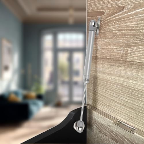 100N Soft Close Safety Gas Strut Hinges, CJQZP 2 Pack Heavy Duty Toy Box & Cabinet Hinges for Curved, Round, Arched & Flat Lids - color: silvery