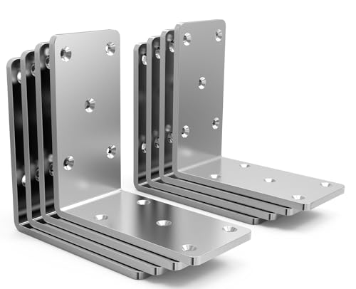 (8PCS) Heavy Duty L Brackets 5x5x2.5 for Wood,Metal Shelf Brackets,90 Degree Corner Bracket,Large Right Angle Bracket, Pergola Brackets Silver - size: 5x5x2.5” (8 Pack)