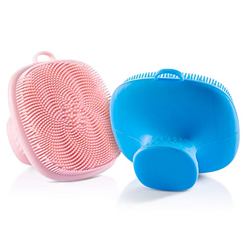 Silicone Face Scrubber for Men and Women， 2Pack Facial Cleansing Brush Silicone Face Wash Brush Manual Waterproof Cleansing Skin Care Face Brushes for Cleansing and Exfoliating (Blue_Pink) - color: Blue Pink