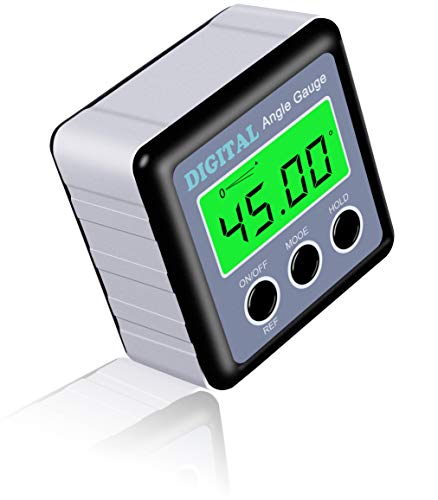 Digital Angle Gauge, Angle Finder Magnetic Digital Level Protractor, Table Saw Accessories with LCD Backlight Display Data Hold and V-groove & Magnetic Base - color: Silver