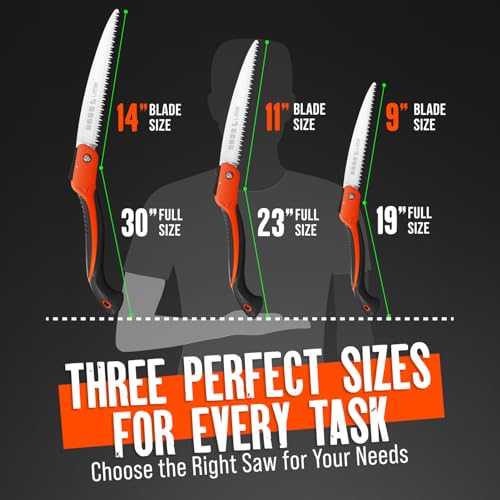 Folding Camping saw 11 Inch - Heavy Duty Pruning Saw with Triple-Cut SK5 Blade, 7 TPI Razor Teeth for Tree Trimming, Wood Cutting, Camping, Bushcraft, and Gardening - size: 11 INCH (Orange)