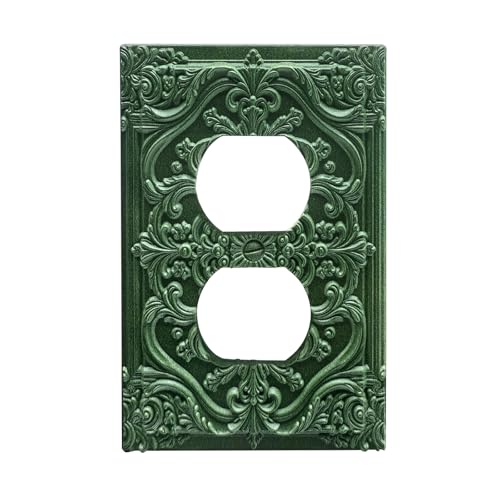 Decorative Outlet Covers Green Flower Elegant 3D Floral Embossed 1 Gang Duplex Light Switch Cover Plate Unique Wall Plate Electrical Switch Plate Covers for Bedroom Home Decor - color: Green, size: 1-Gang Duplex Outlet/ 5 x 3 IN
