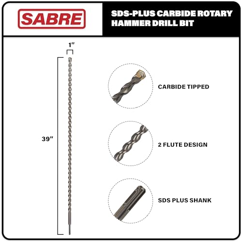 1 Inch x 39 Inch SDS Plus Rotary Hammer Drill Bit, Carbide Tipped Concrete Drill Bit for Masonry; Brick, Stone, Concrete (1" x 37" x 39") - size: 1 in