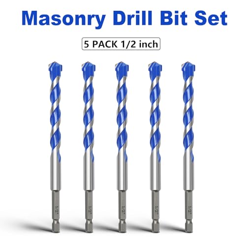 5 Pack 1/2 inch Masonry Drill Bit Set,Concrete Drill Bit Set - style: 1/2"（5 Pcs）