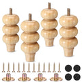4 Inch Wood Furniture Legs Set of 4 Rubber Wood Couch Legs Round Furniture Replacement Mid Century Bun Feet for Desk Dresser Sofa Cabinet Ottoman Chair and Bed - color: Natural, size: 4 Inch