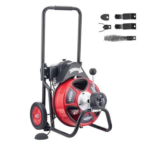 VEVOR Drain Cleaner Machine 100 FT x 3/8 Inch Auto Feed Sewer Snake Auger - style: 100 FT x 3/8''