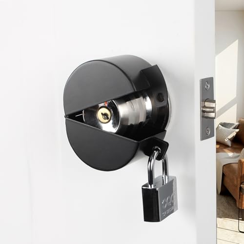 Door Knob Lockout Device with Padlock,Black - color: Black