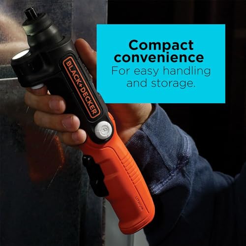 BLACK+DECKER Cordless Screwdriver with LED Light 4V MAX, Electric Screwdriver with 2 Pcs Bit Set (BDCSFL20C)