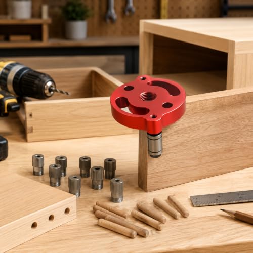 Self Centering Doweling Jig – Handheld Drill Guide for Woodworking, Straight Hole Locator & Dowel Hole Puncher, Fits 2/3/4/5/6/7/8/9/10mm Drill Bits