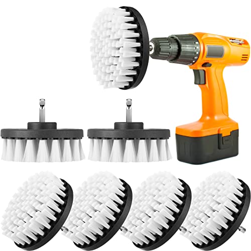 Drill Brush Attachment Power Scrubber Cleaning Kit Multi Purpose Drill Brush Set Drill Scrubber Brush Kit Cleaning Brushes for Drill Bathroom Surfaces Tub Grout Shower Kitchen (White, 6 Pcs)