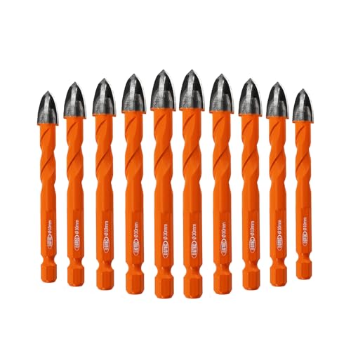BGTEC Cemented Carbide Drill Bits Masonry Drill Bits, 10pcs Quick-fit Shank 10MM Cross Spiral Hard Alloy Drill Bit for Wood Plastic Masonry Ceramic Tile Concrete Marble - size: 10pcs 10mm