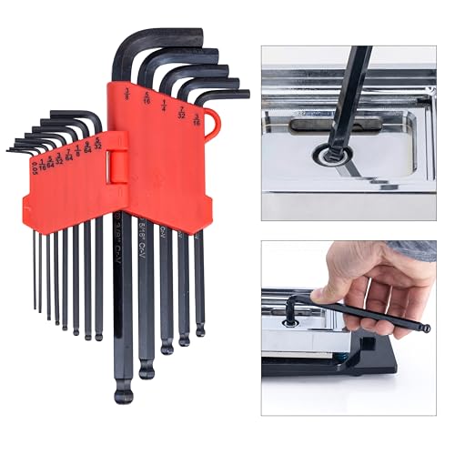 NEIKO 01101A Standard Allen Wrench Set, 13 Piece Ball End Hex Key Set, SAE Long Allen Keys 0.05” to 3/8 Inch Hex Wrench Set for Bike Bicycle Repair, Black Oxide Chrome Vanadium, Hanging Storage Case - size: SAE - 13pc