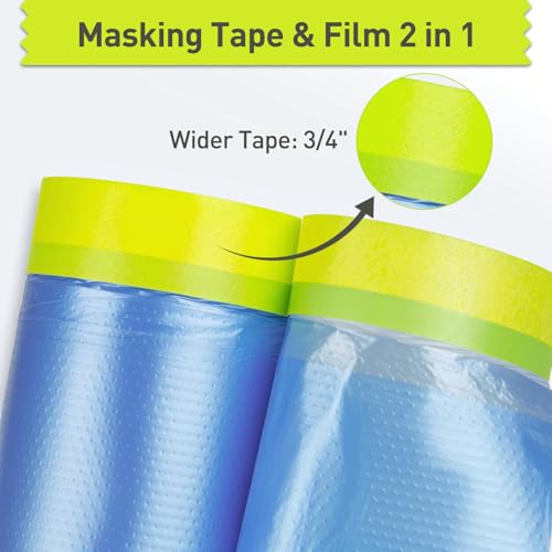 Tangibay Pre-Taped Masking Film for Painting - 44" x 66' Painters Plastic Sheeting with Automotive Paint Tape and Drape for Covering Cars, Walls, Windows and Furniture Protection (1 Roll) - size: 1 Roll: 44"